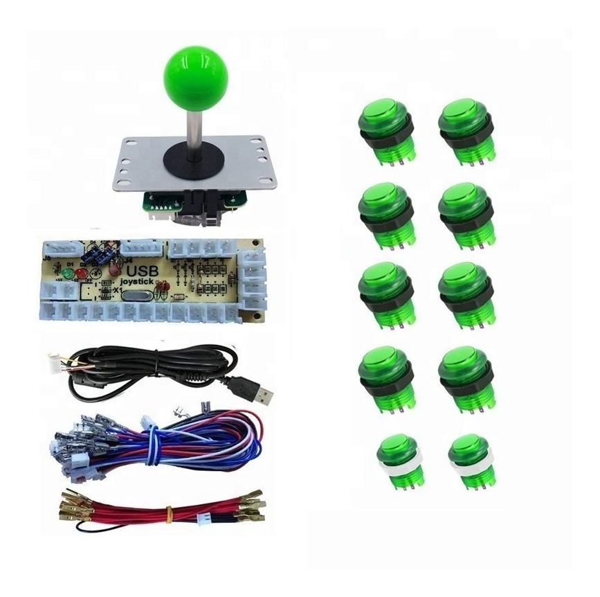 Kit Arcade Usb 1 Palancas 10 Botones Iluminados Verde