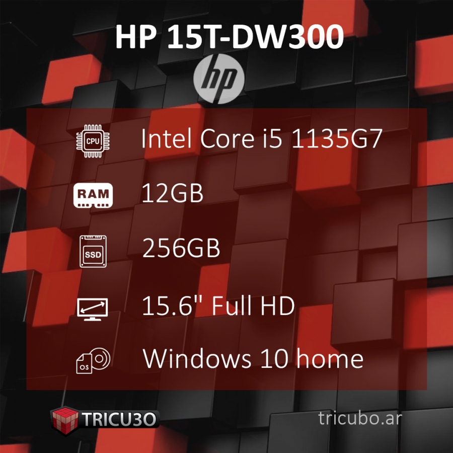 HP 15T-DW300 Intel i5 1135G7 12Gb Ram 256Gb SSD 15.6 Jet Black - Tricu3o
